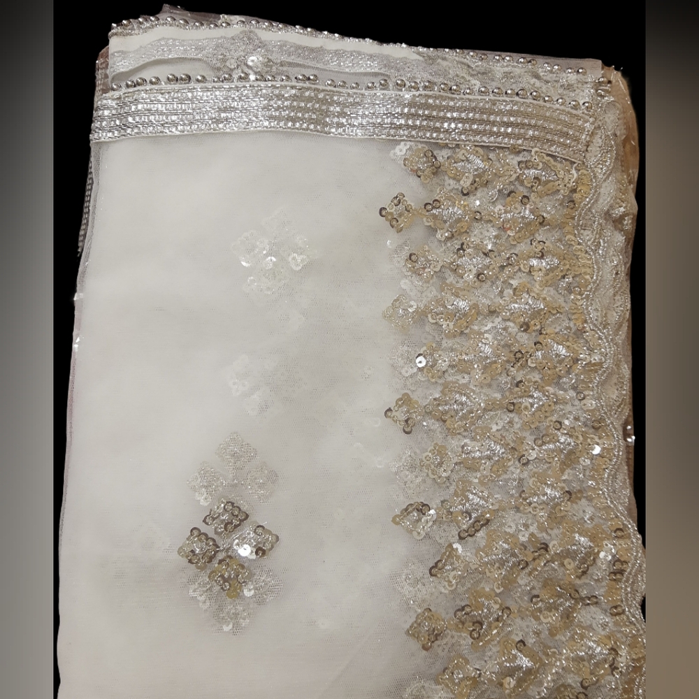 White Net Silver Sequence Dupatta/ Veil/ Scarf/ W… - image 2